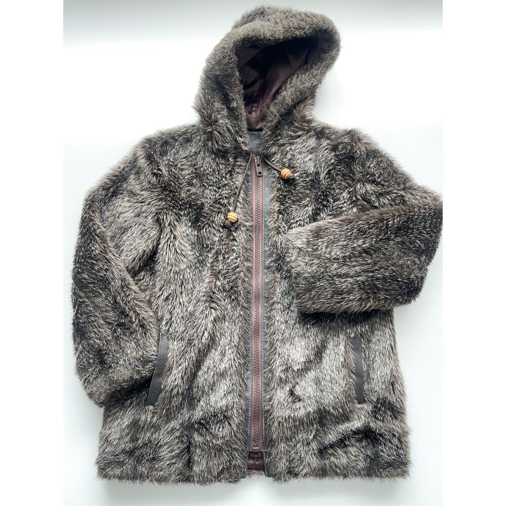 VTG Hillmoor New York Women's Faux Fur Full Zip Hooded Coat with Pockets M/L